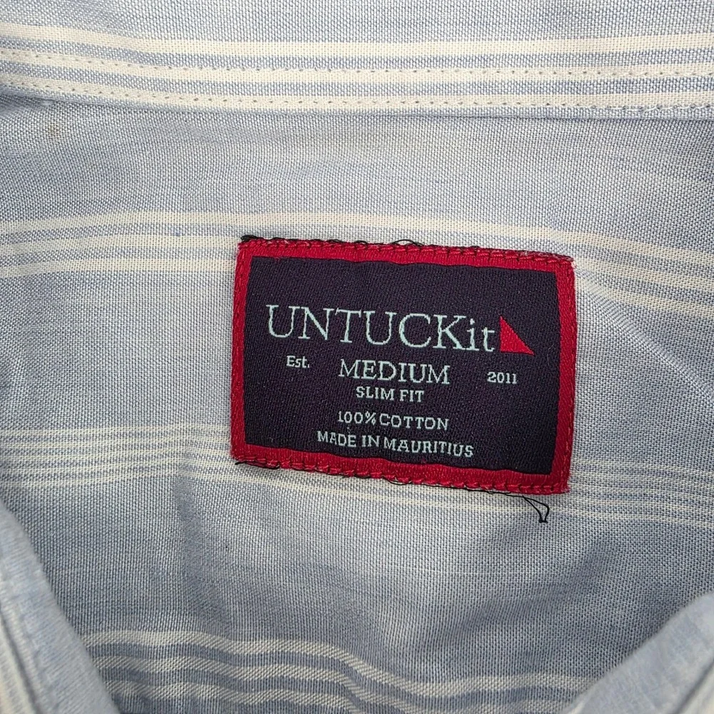 UNTUCKit Rueda Button‎ Down Shirt Mens Medium Blue Striped Slim Fit Short Sleeve